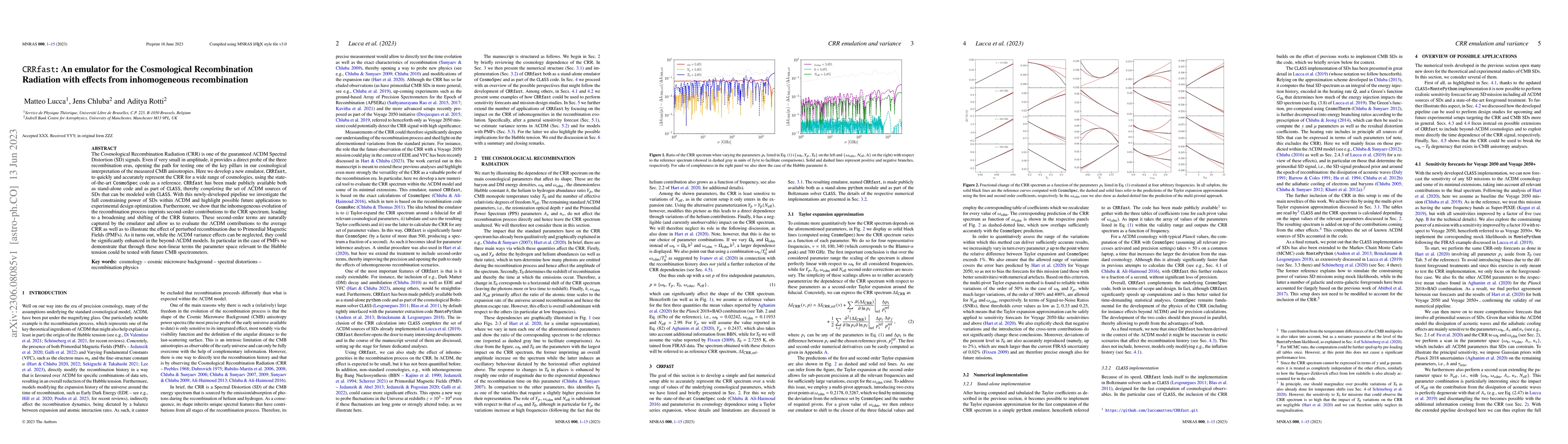 Thumbnail for CRRfast: An emulator for the Cosmological Recombination Radiation with
  effects from inhomogeneous recombination