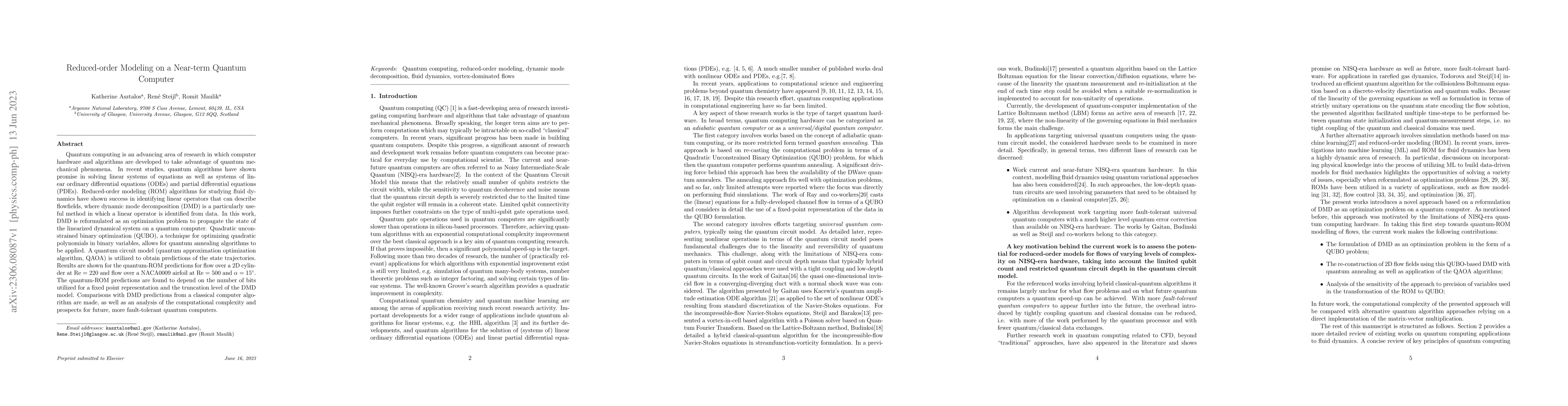 Thumbnail for Reduced-order Modeling on a Near-term Quantum Computer