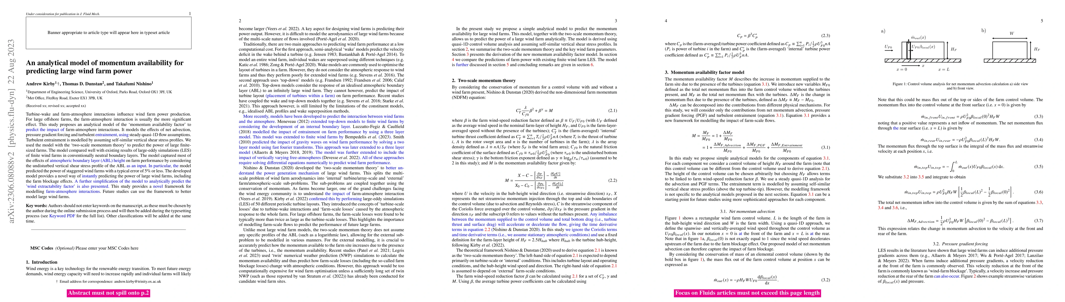 Thumbnail for An analytical model of momentum availability for predicting large wind
  farm power