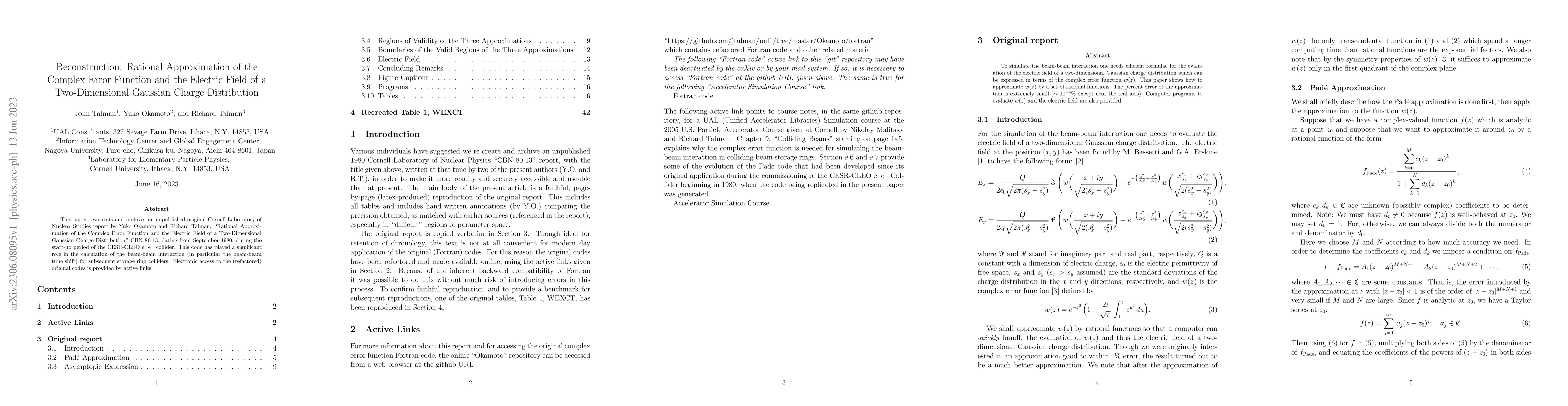 Thumbnail for Reconstruction: Rational Approximation of the Complex Error Function and
  the Electric Field of a Two-Dimensional Gaussian Charge Distribution
