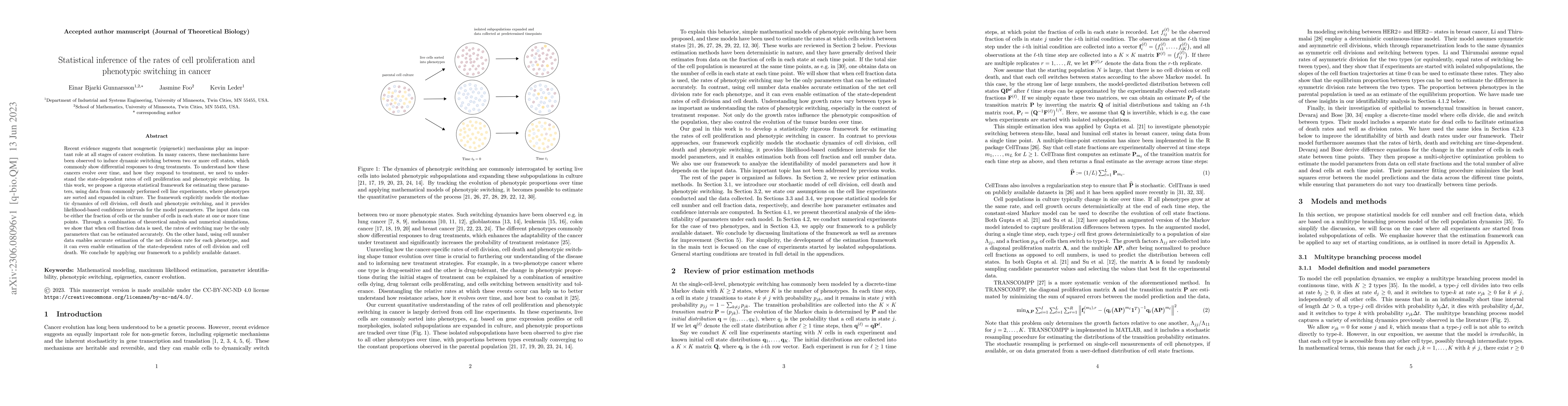 Thumbnail for Statistical inference of the rates of cell proliferation and phenotypic
  switching in cancer
