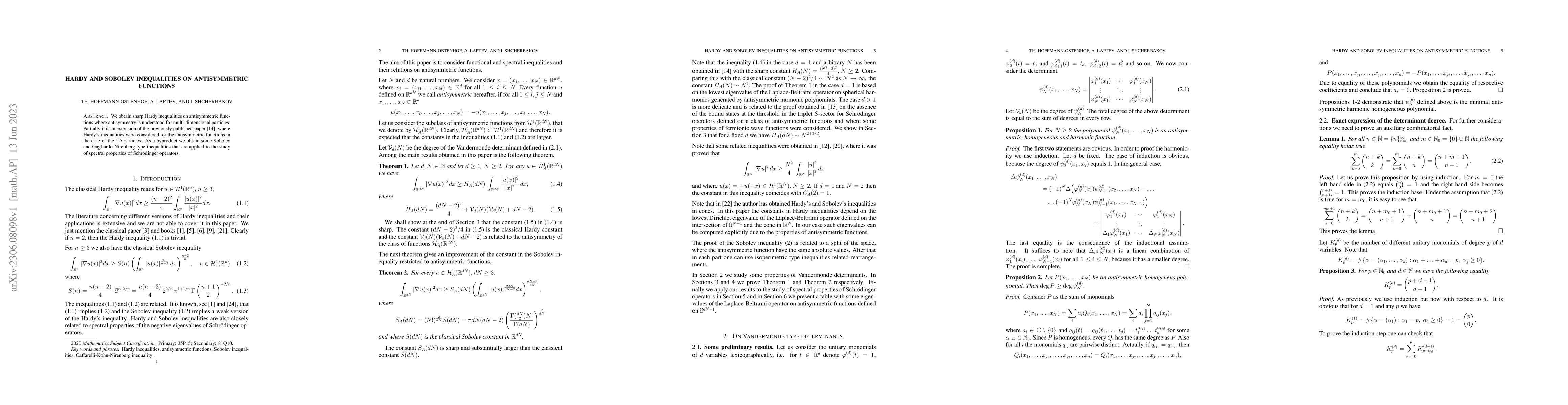 Thumbnail for Hardy and Sobolev inequalities on antisymmetric functions