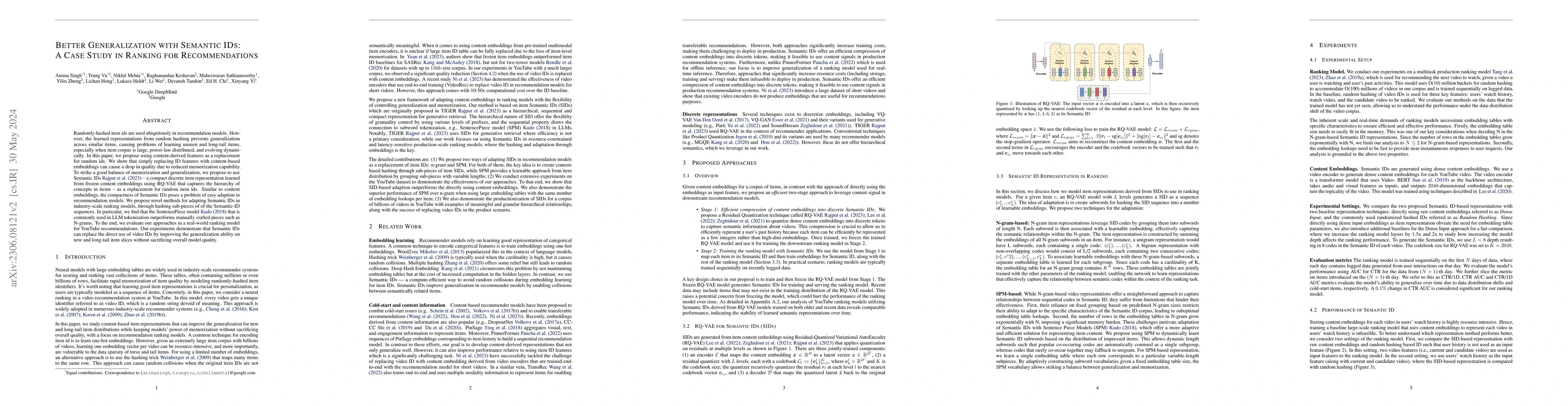 Thumbnail for Better Generalization with Semantic IDs: A Case Study in Ranking for
  Recommendations