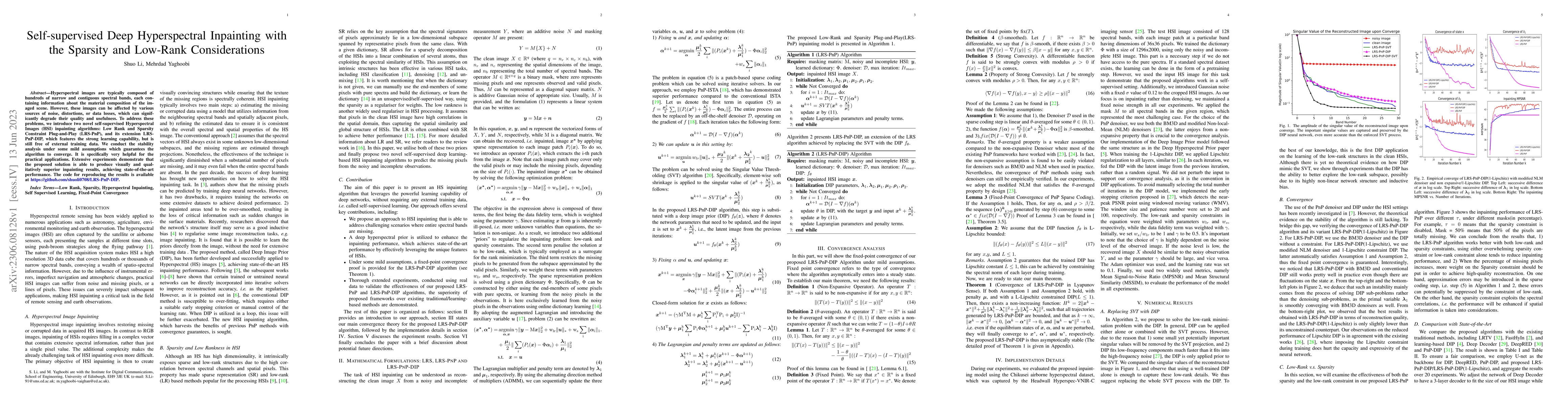 Thumbnail for Self-supervised Deep Hyperspectral Inpainting with the Sparsity and
  Low-Rank Considerations