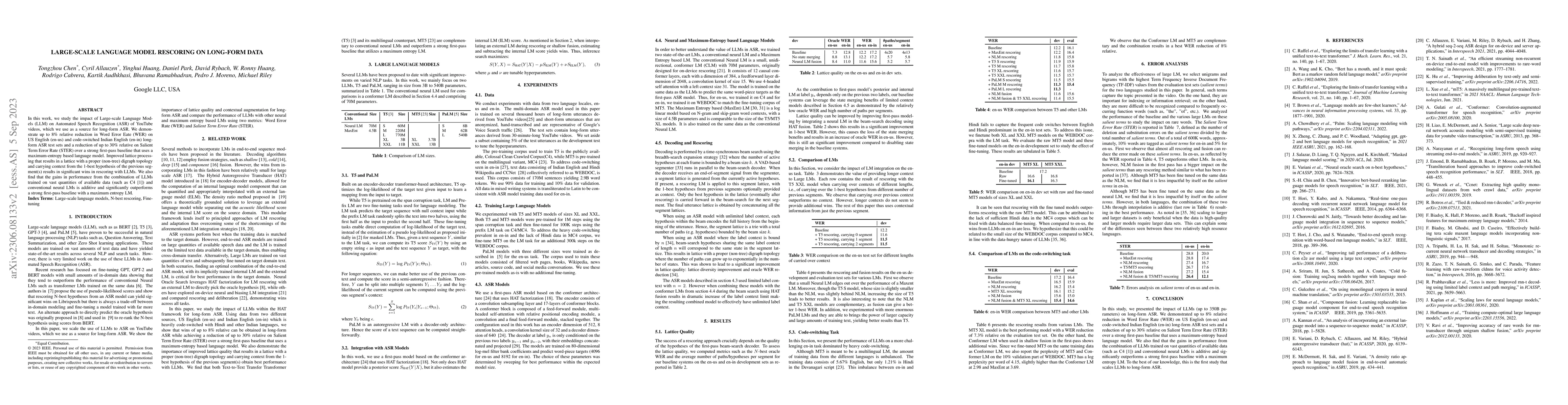 Thumbnail for Large-scale Language Model Rescoring on Long-form Data