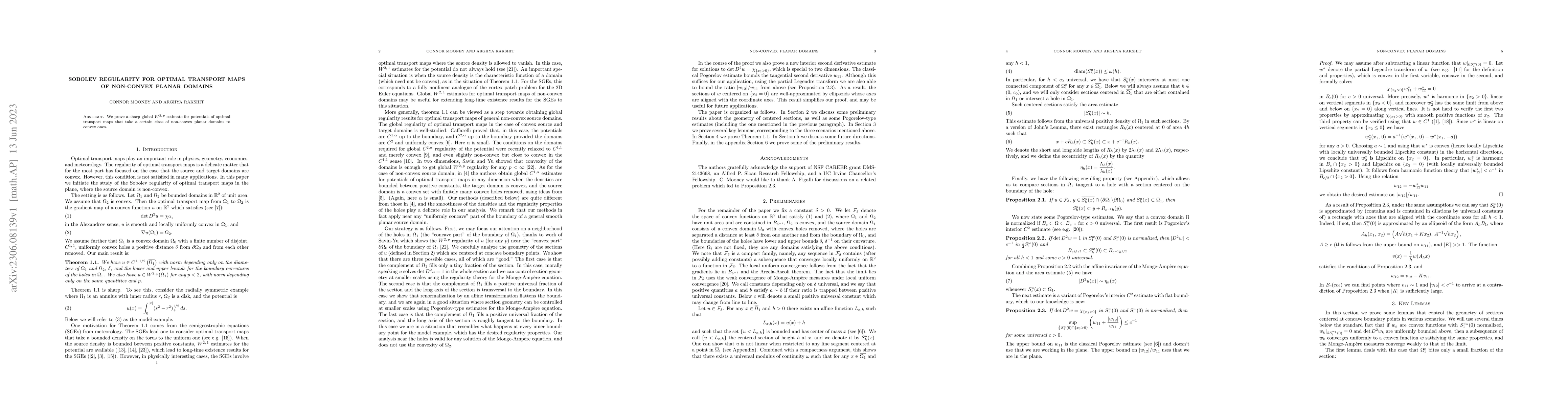 Thumbnail for Sobolev regularity for optimal transport maps of non-convex planar
  domains