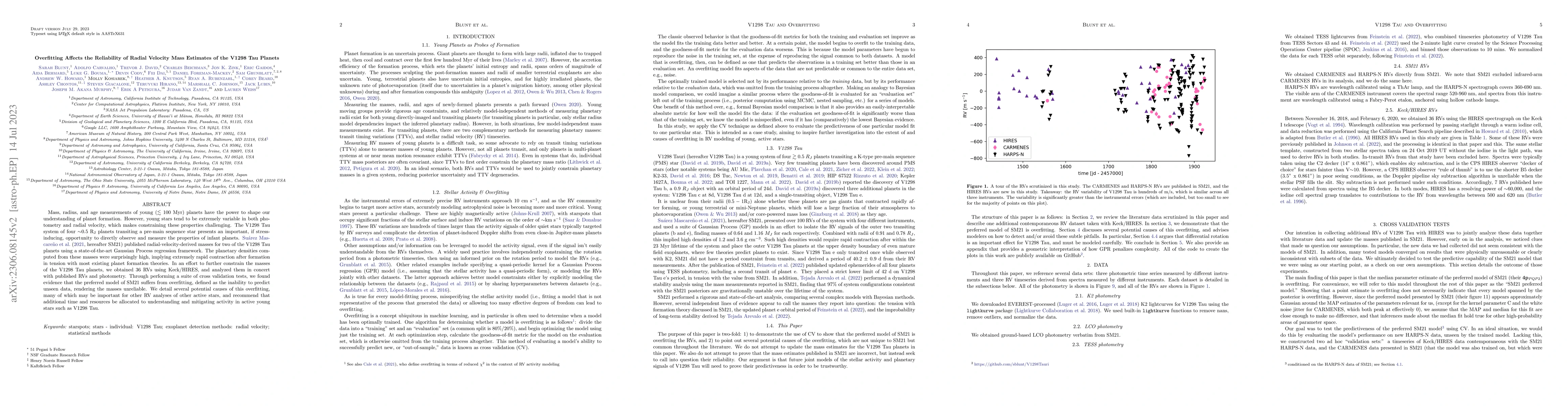 Thumbnail for Overfitting Affects the Reliability of Radial Velocity Mass Estimates of
  the V1298 Tau Planets