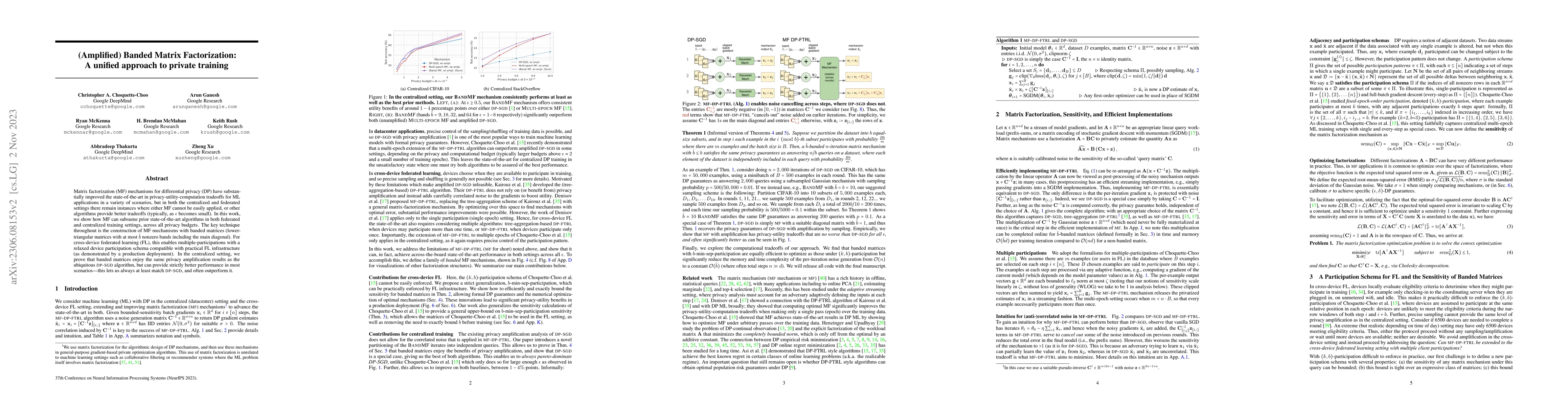 Thumbnail for (Amplified) Banded Matrix Factorization: A unified approach to private
  training