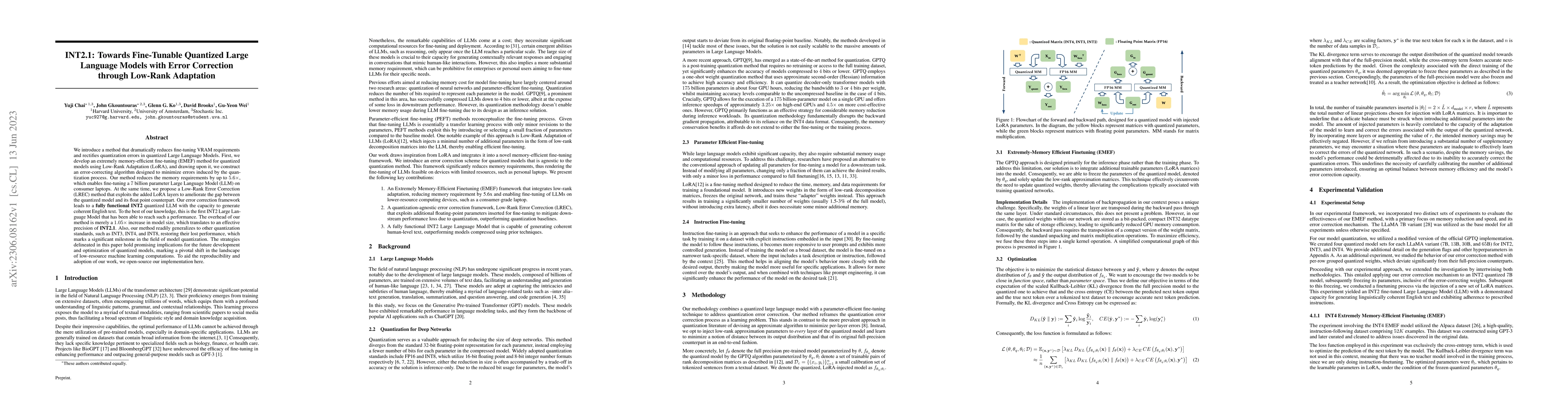 Thumbnail for INT2.1: Towards Fine-Tunable Quantized Large Language Models with Error
  Correction through Low-Rank Adaptation
