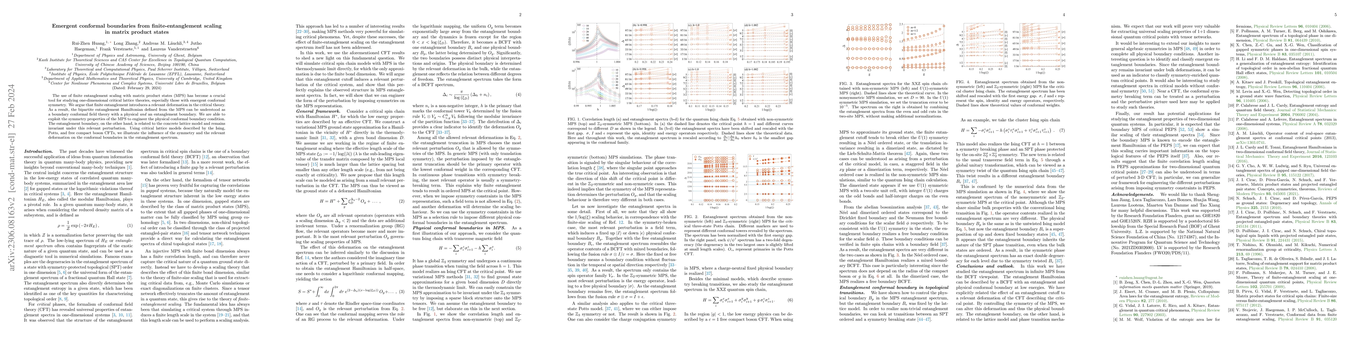 Thumbnail for Emergent conformal boundaries from finite-entanglement scaling in matrix
  product states