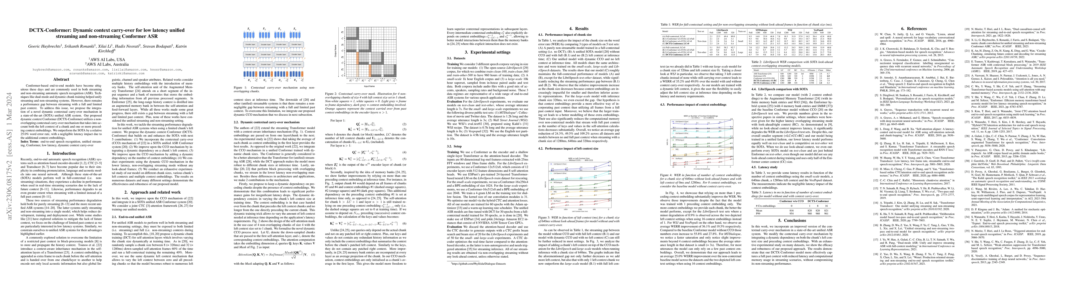 Thumbnail for DCTX-Conformer: Dynamic context carry-over for low latency unified
  streaming and non-streaming Conformer ASR