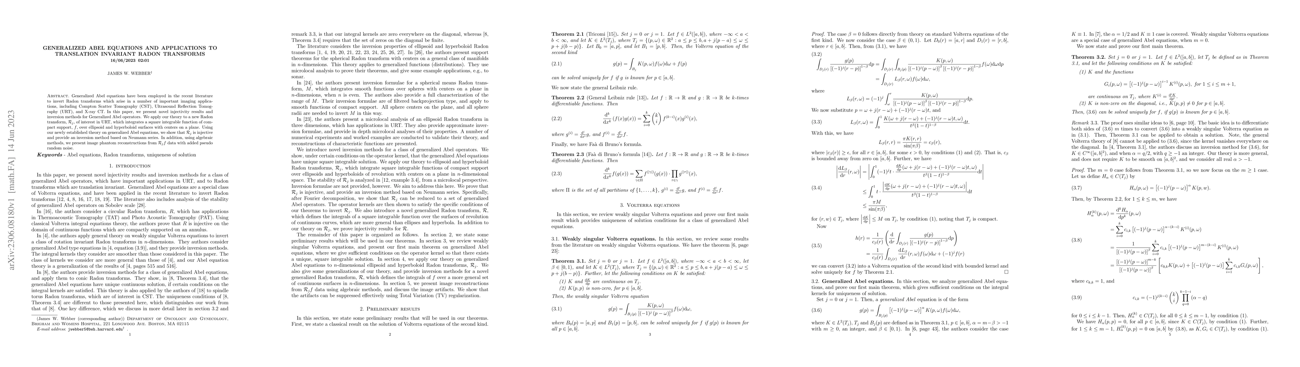 Thumbnail for Generalized Abel equations and applications to translation invariant
  Radon transforms