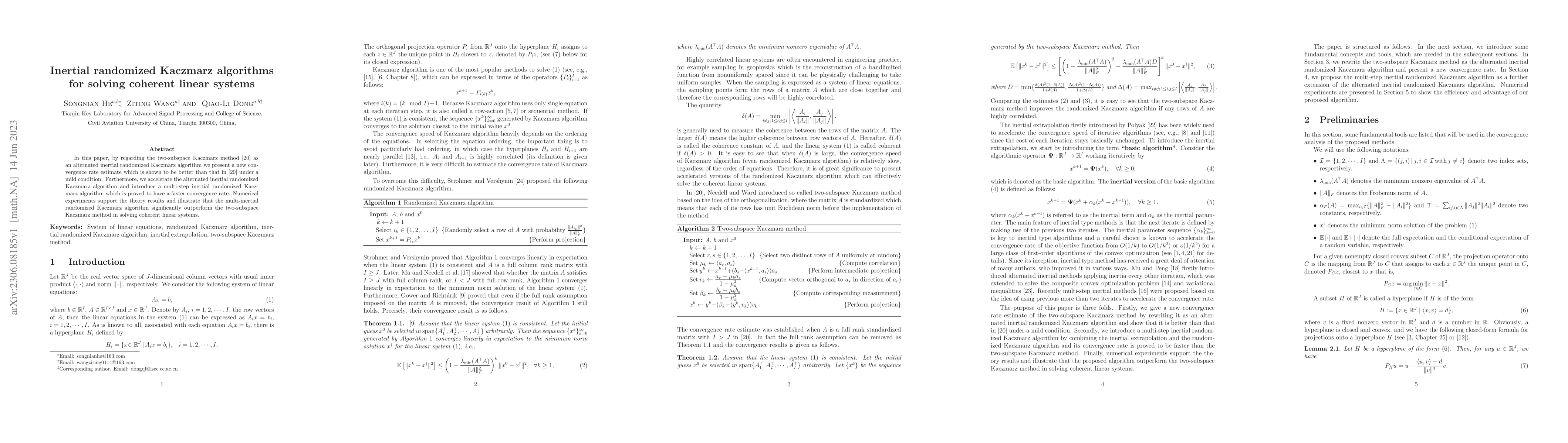 Thumbnail for Inertial randomized Kaczmarz algorithms for solving coherent linear
  systems