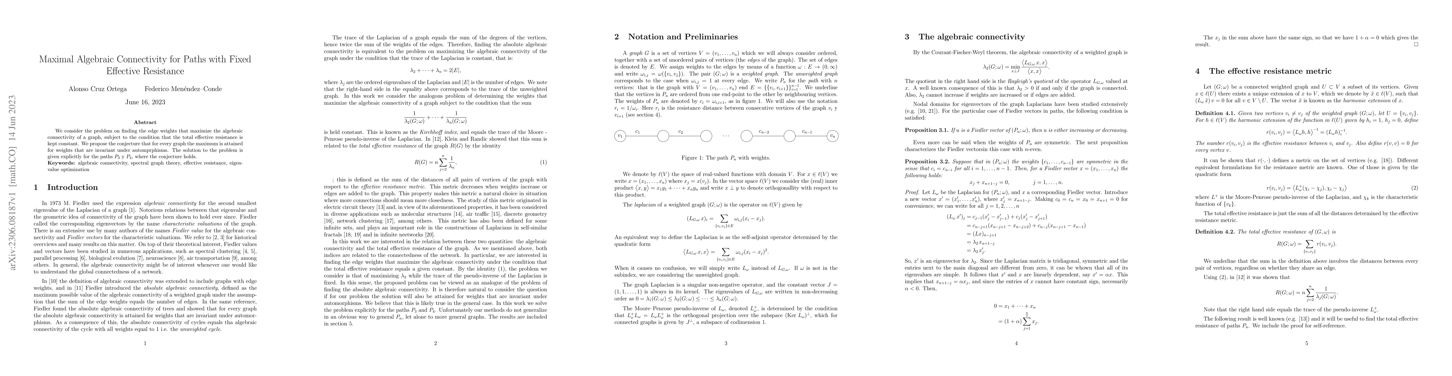 Thumbnail for Maximal Algebraic Connectivity for Paths with Fixed Effective Resistance