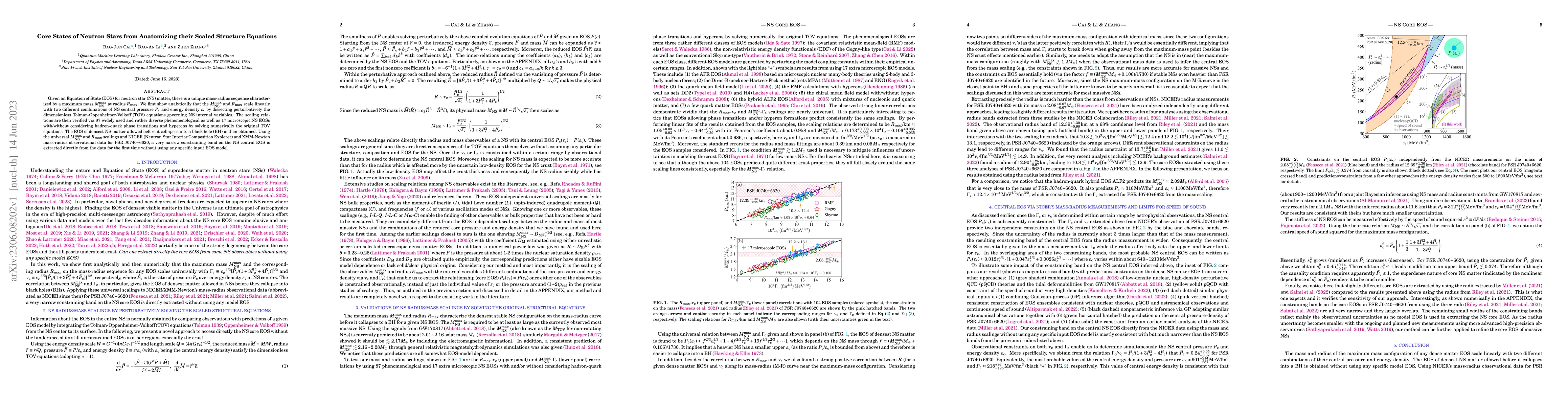 Thumbnail for Core States of Neutron Stars from Anatomizing their Scaled Structure
  Equations