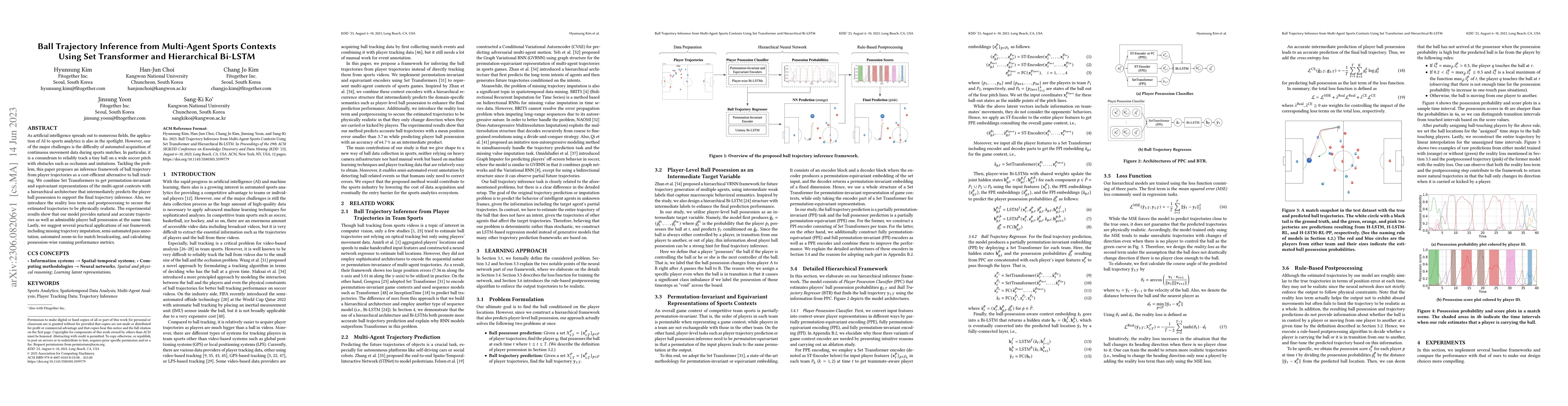 Thumbnail for Ball Trajectory Inference from Multi-Agent Sports Contexts Using Set
  Transformer and Hierarchical Bi-LSTM