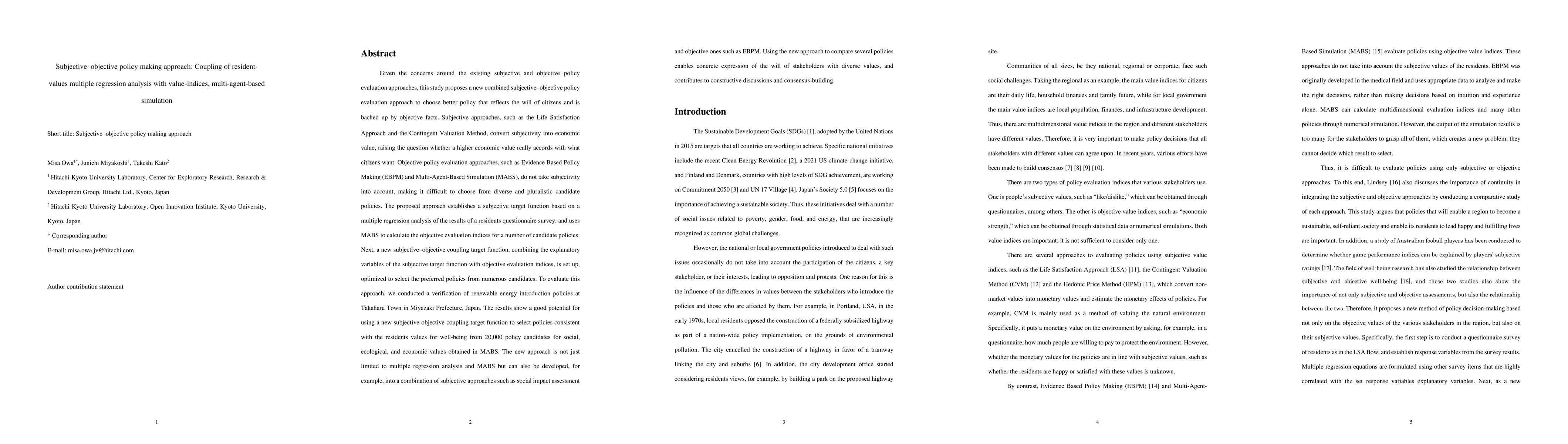 Thumbnail for Subjective-objective policy making approach: Coupling of resident-values
  multiple regression analysis with value-indices, multi-agent-based simulation