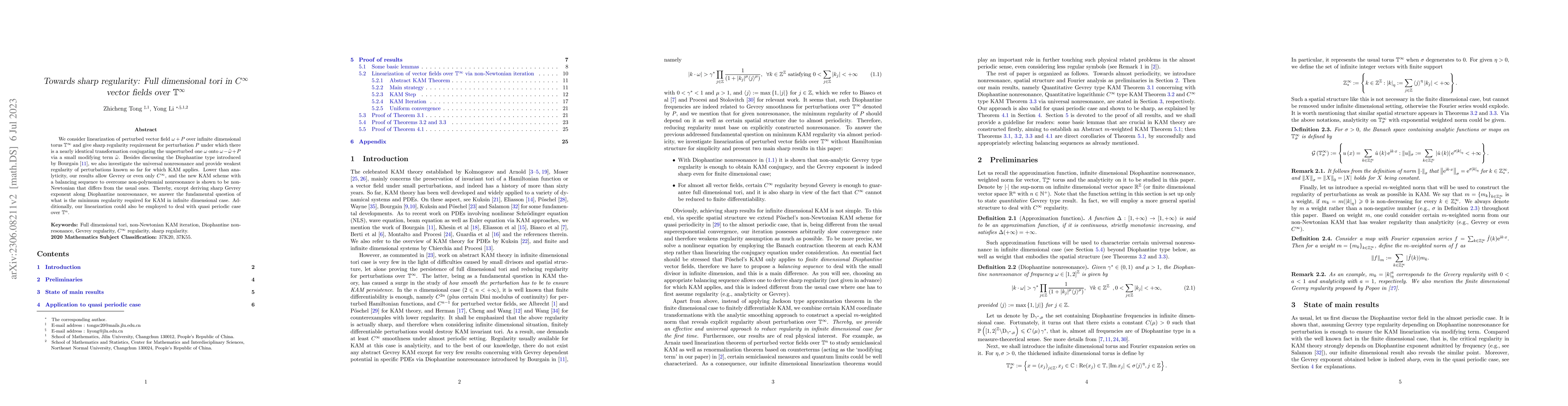 Thumbnail for Towards sharp regularity: Full dimensional tori in $ C^\infty $ vector
  fields over $ \mathbb{T}^\infty $