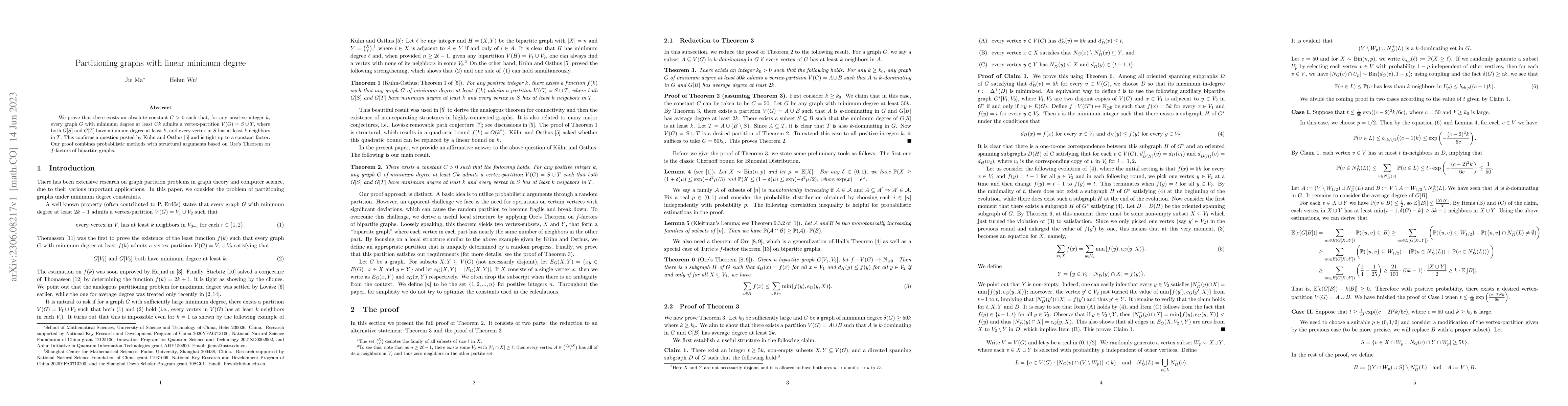 Thumbnail for Partitioning graphs with linear minimum degree