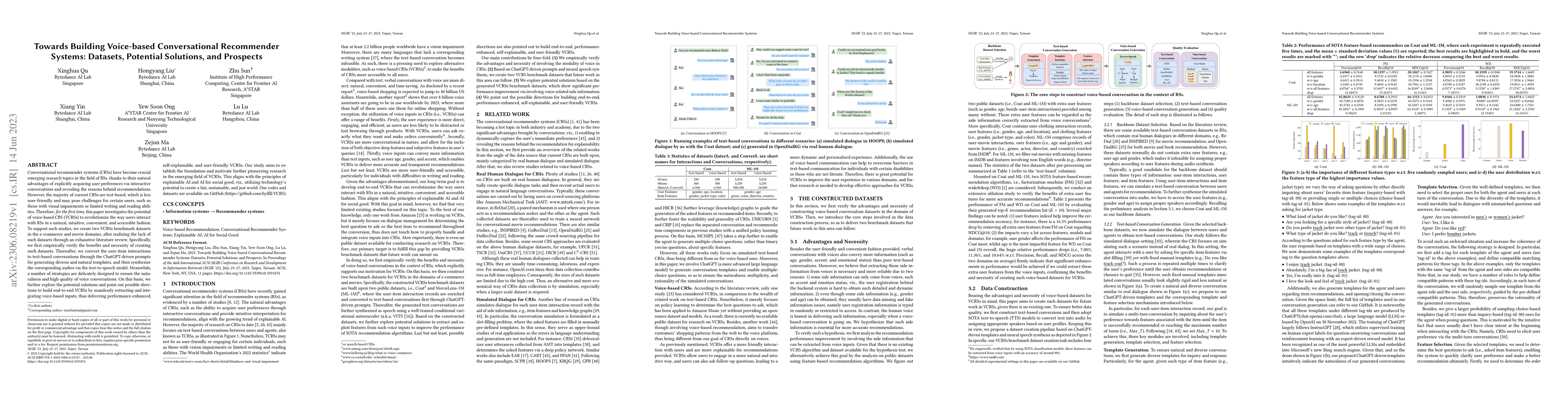 Thumbnail for Towards Building Voice-based Conversational Recommender Systems:
  Datasets, Potential Solutions, and Prospects
