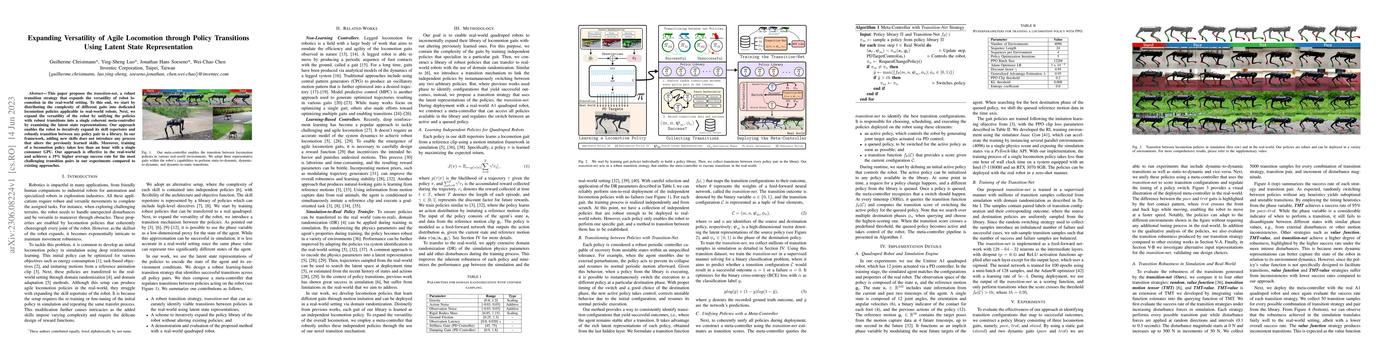 Thumbnail for Expanding Versatility of Agile Locomotion through Policy Transitions
  Using Latent State Representation