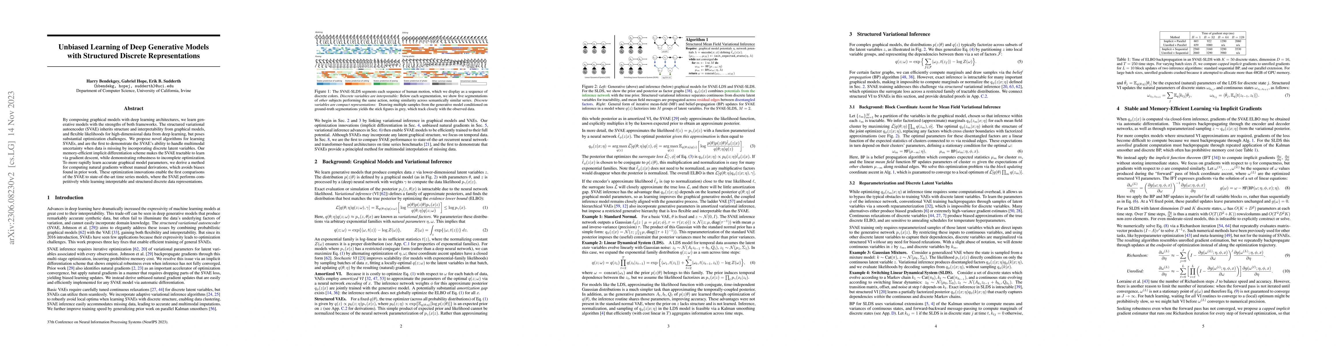 Thumbnail for Unbiased Learning of Deep Generative Models with Structured Discrete
  Representations