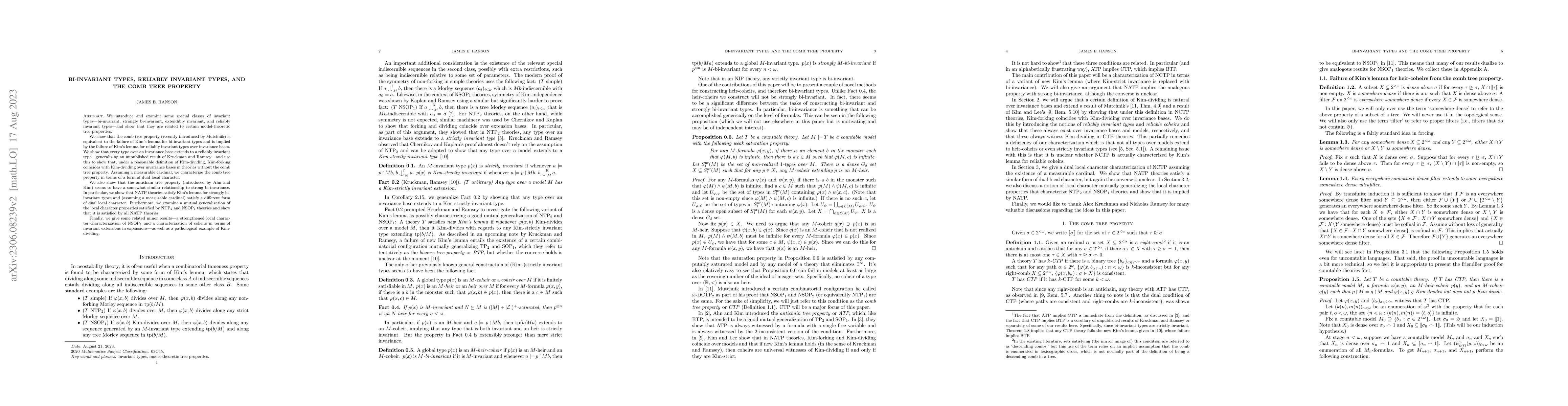 Thumbnail for Bi-invariant types, reliably invariant types, and the comb tree property