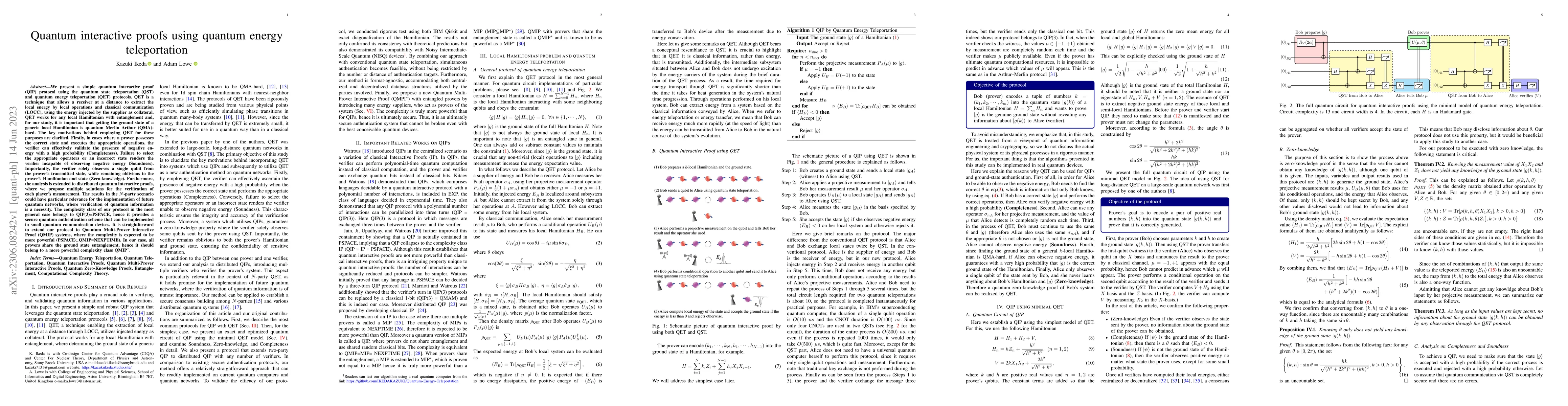 Thumbnail for Quantum interactive proofs using quantum energy teleportation