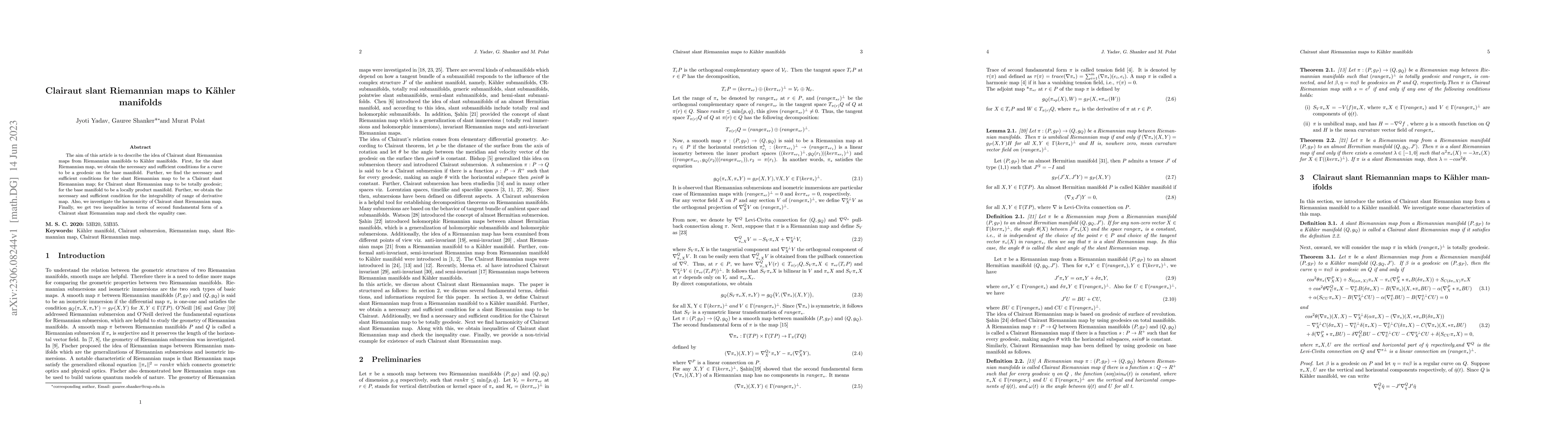Thumbnail for Clairaut slant Riemannian maps to K\"ahler manifolds