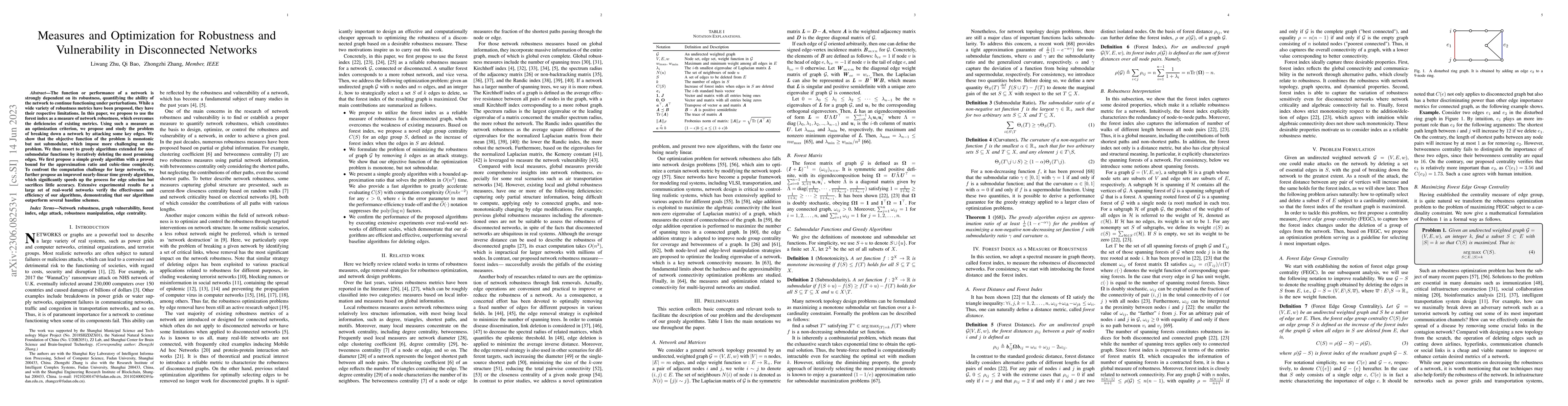 Thumbnail for Measures and Optimization for Robustness and Vulnerability in
  Disconnected Networks