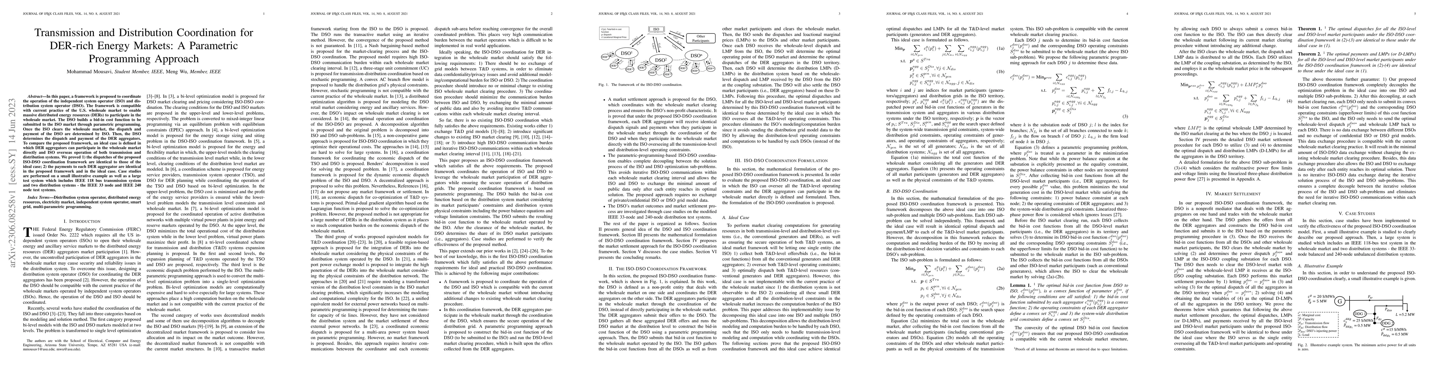Thumbnail for Transmission and Distribution Coordination for DER-rich Energy Markets:
  A Parametric Programming Approach