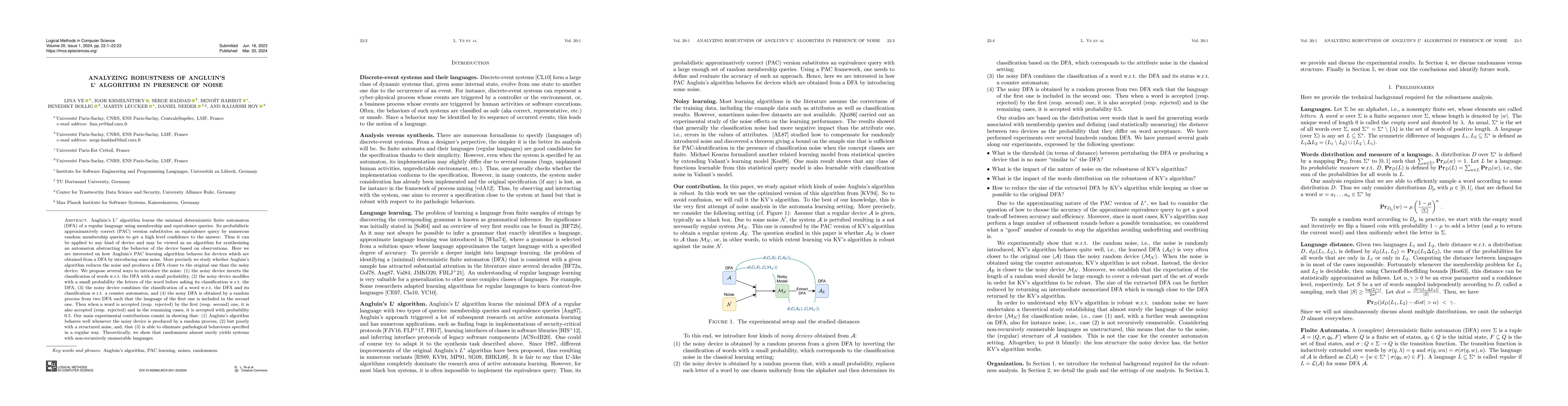 Thumbnail for Analyzing Robustness of Angluin's L$^*$ Algorithm in Presence of Noise
