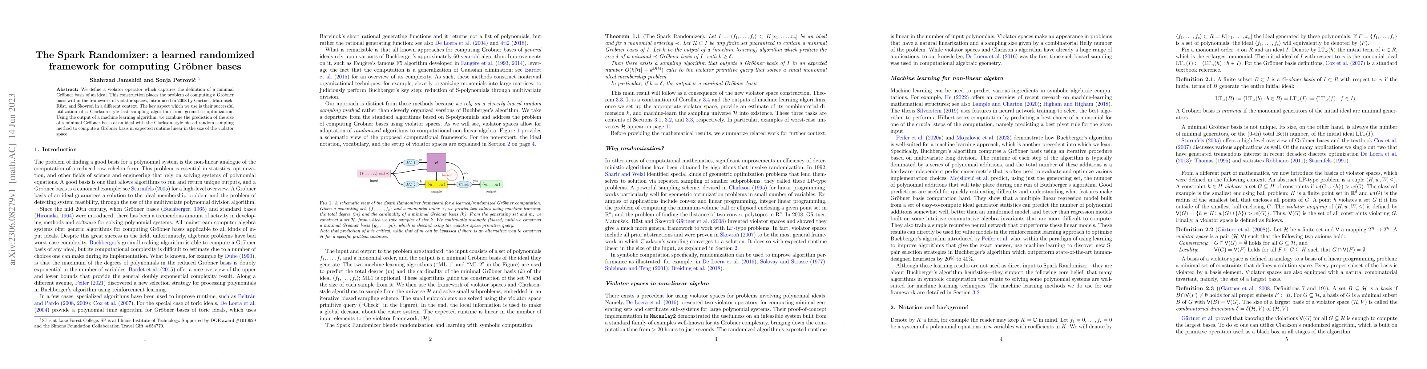 Thumbnail for The Spark Randomizer: a learned randomized framework for computing
  Gr\"obner bases