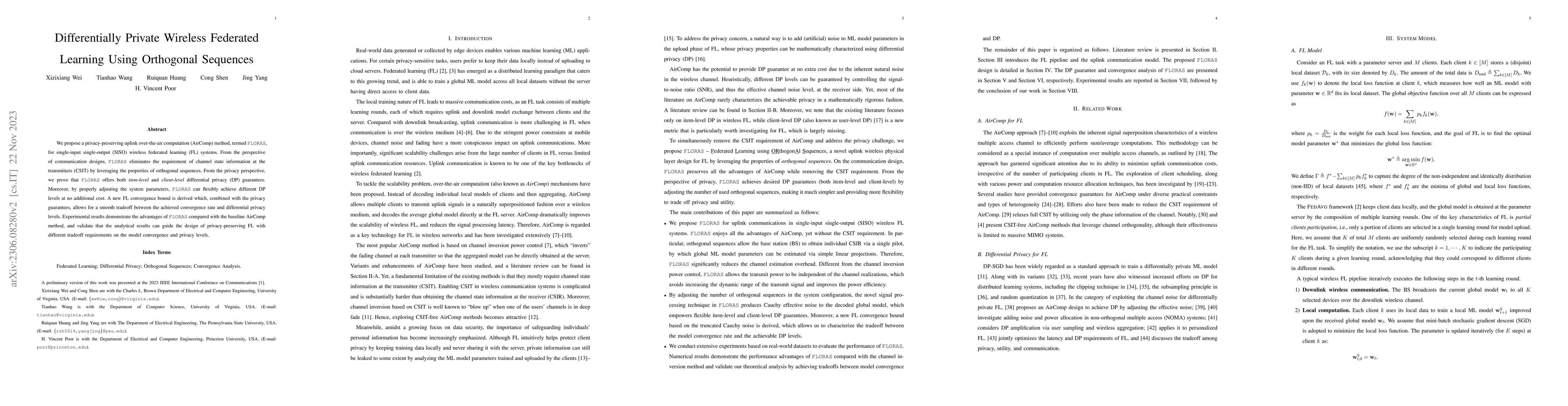 Thumbnail for Differentially Private Wireless Federated Learning Using Orthogonal
  Sequences