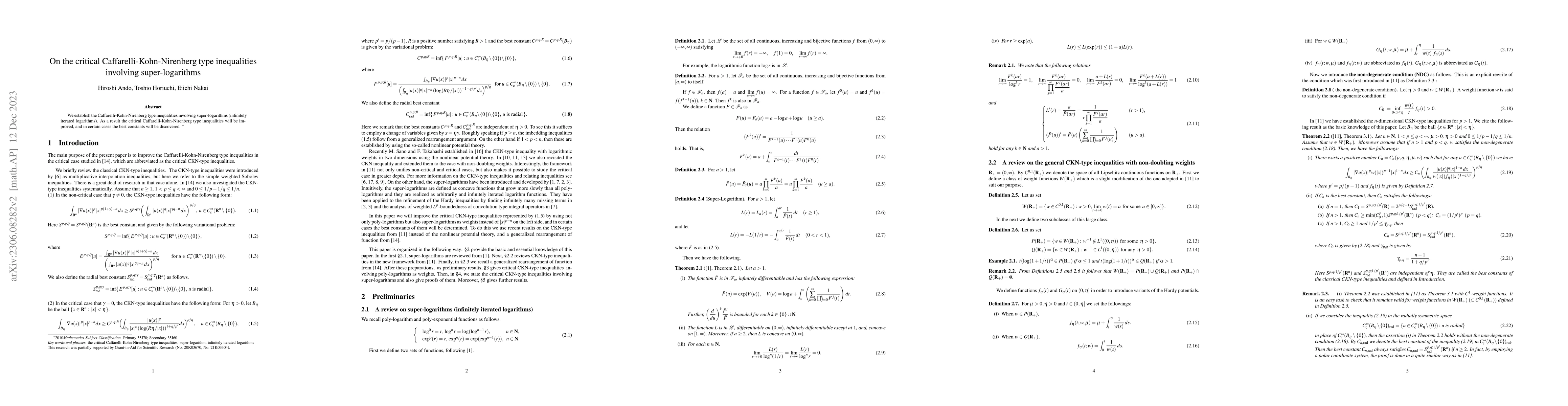 Thumbnail for On the critical Caffarelli-Kohn-Nirenberg type inequalities involving
  super-logarithms