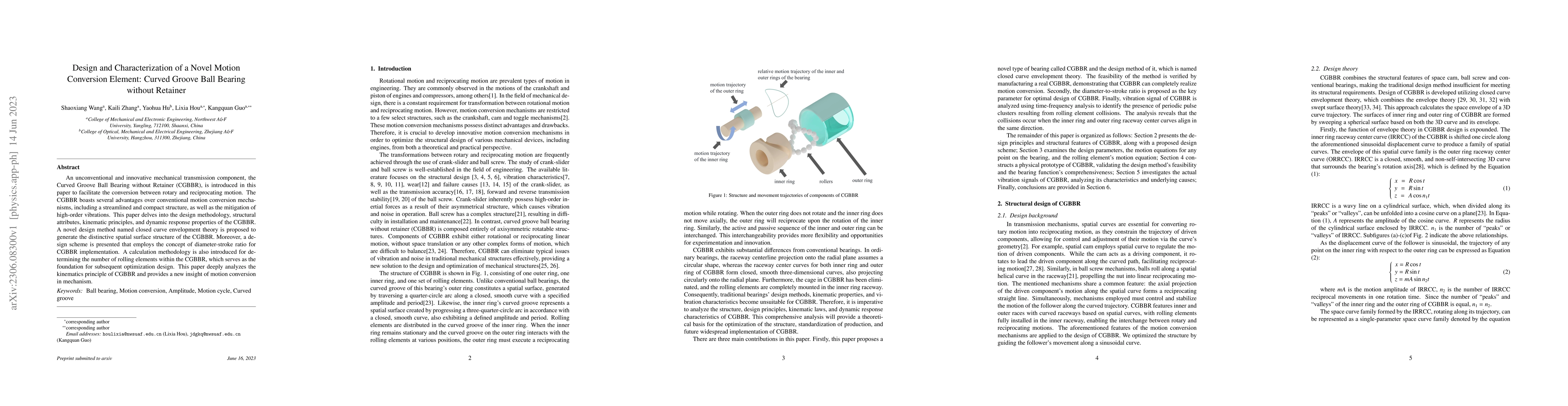 Thumbnail for Design and Characterization of a Novel Motion Conversion Element: Curved
  Groove Ball Bearing without Retainer