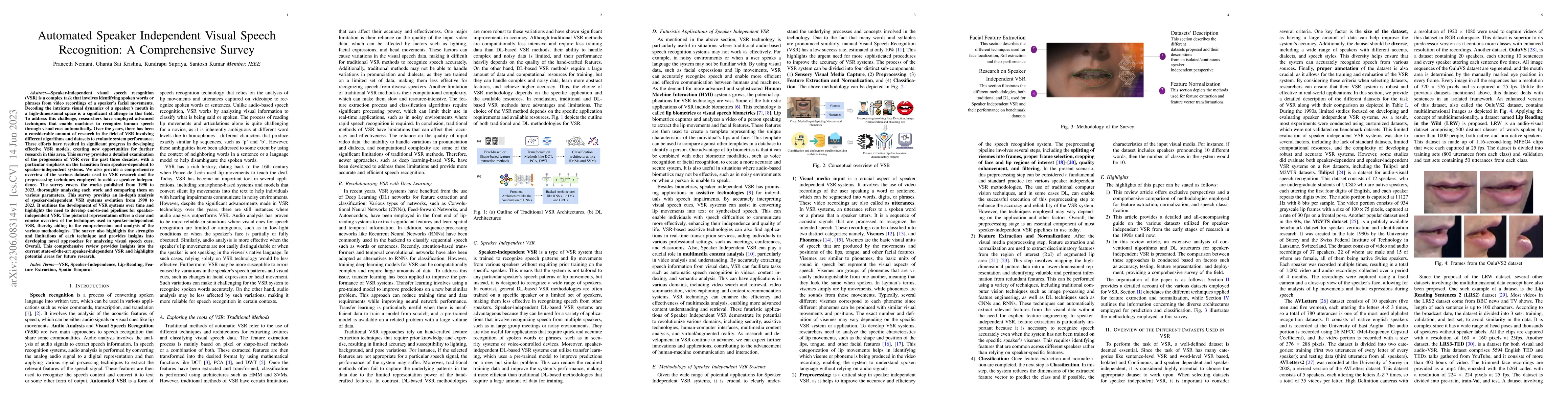Thumbnail for Automated Speaker Independent Visual Speech Recognition: A Comprehensive
  Survey