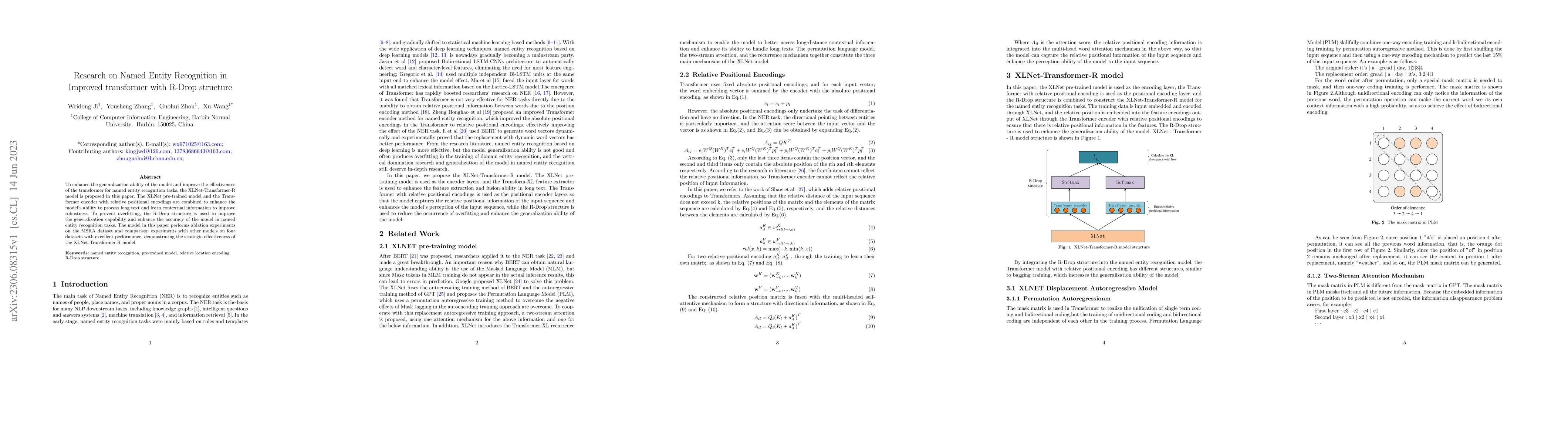 Thumbnail for Research on Named Entity Recognition in Improved transformer with R-Drop
  structure