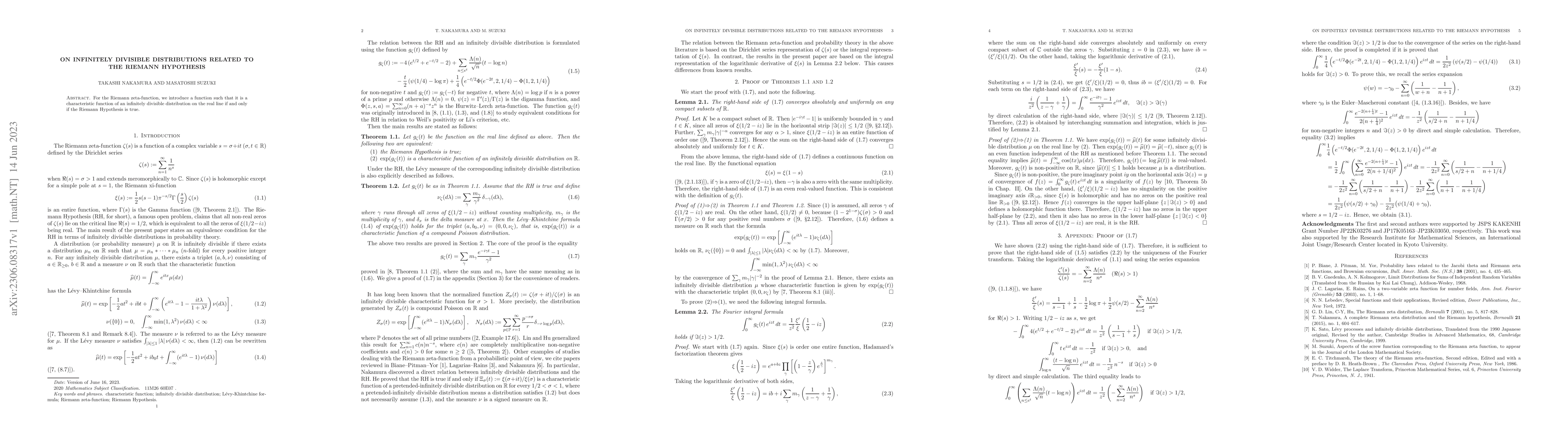 Thumbnail for On infinitely divisible distributions related to the Riemann hypothesis