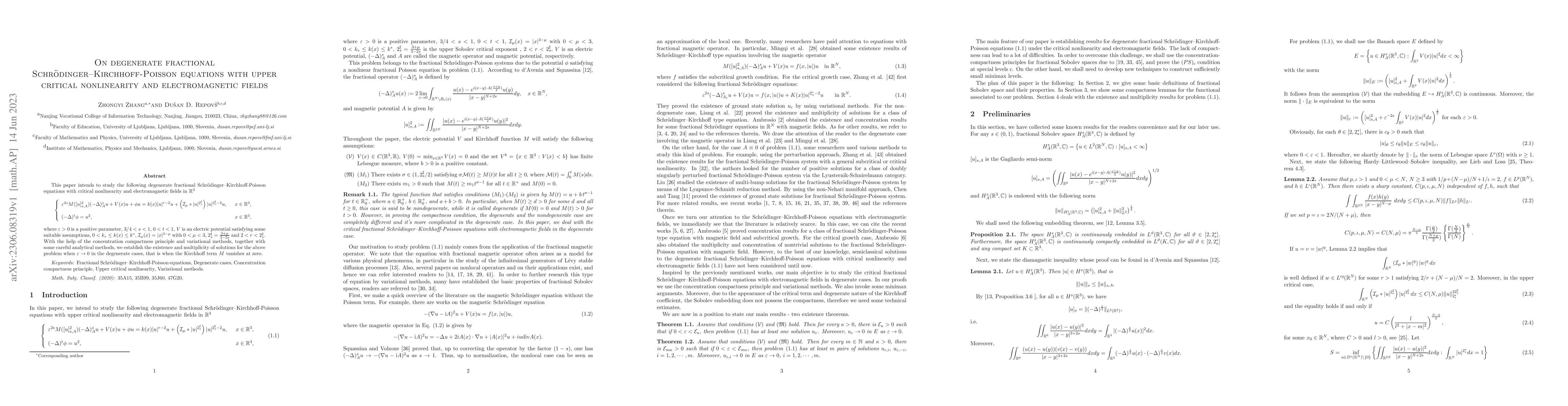 Thumbnail for On degenerate fractional Schr\"{o}dinger-Kirchhoff-Poisson equations
  with upper critical nonlinearity and electromagnetic fields