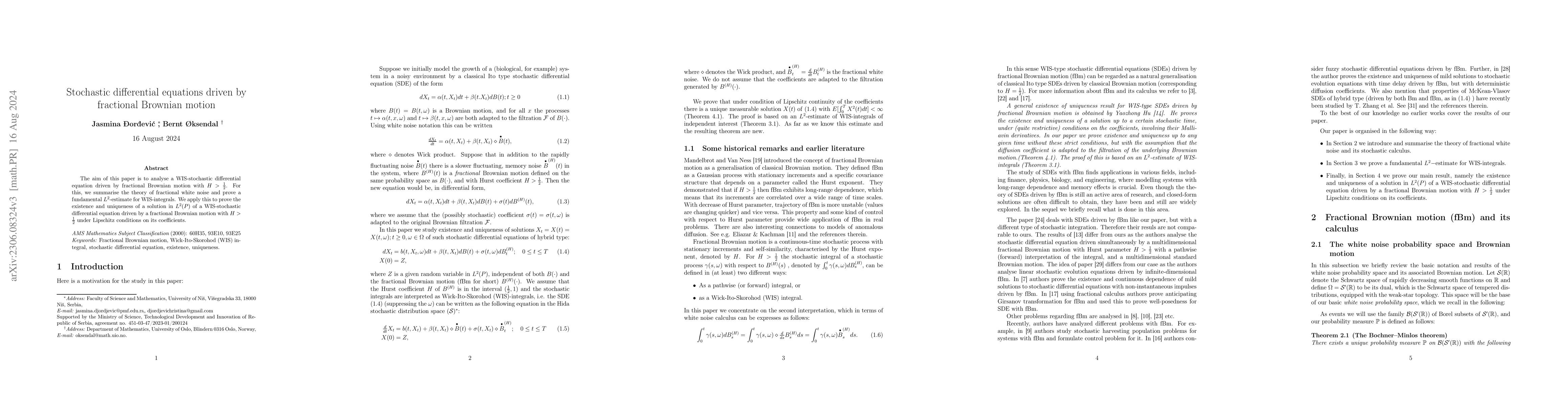 Thumbnail for Stochastic differential equations driven by fractional Brownian motion