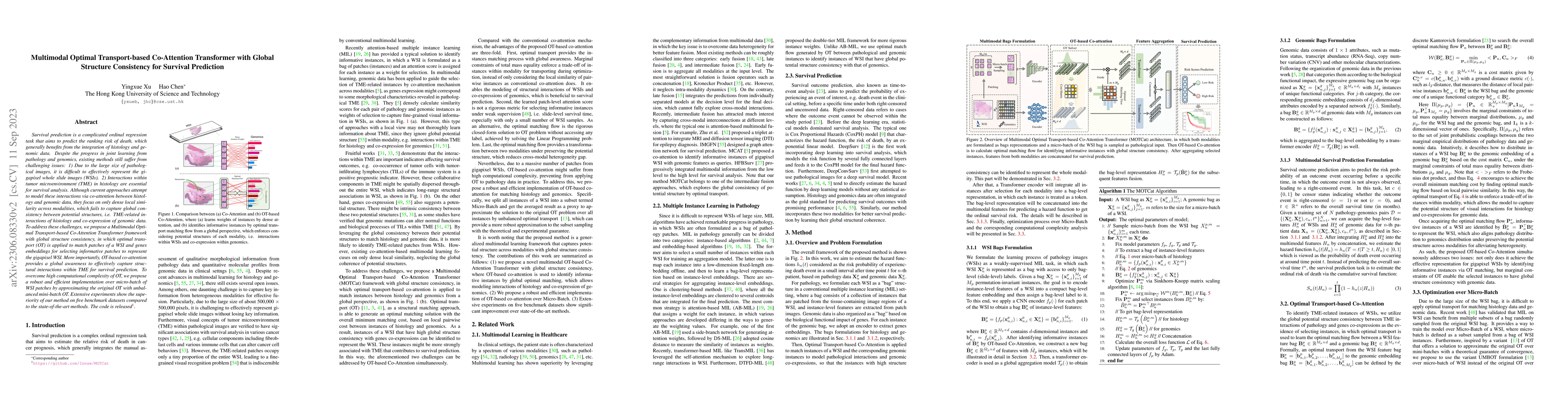 Thumbnail for Multimodal Optimal Transport-based Co-Attention Transformer with Global
  Structure Consistency for Survival Prediction