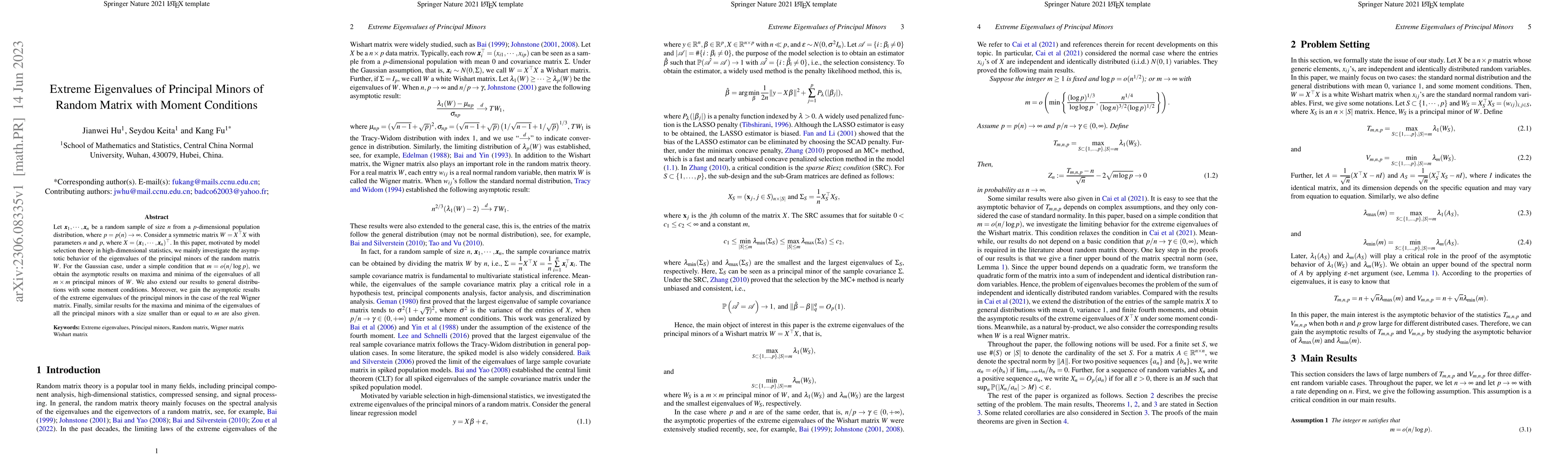 Thumbnail for Extreme eigenvalues of principal minors of random matrix with moment
  conditions