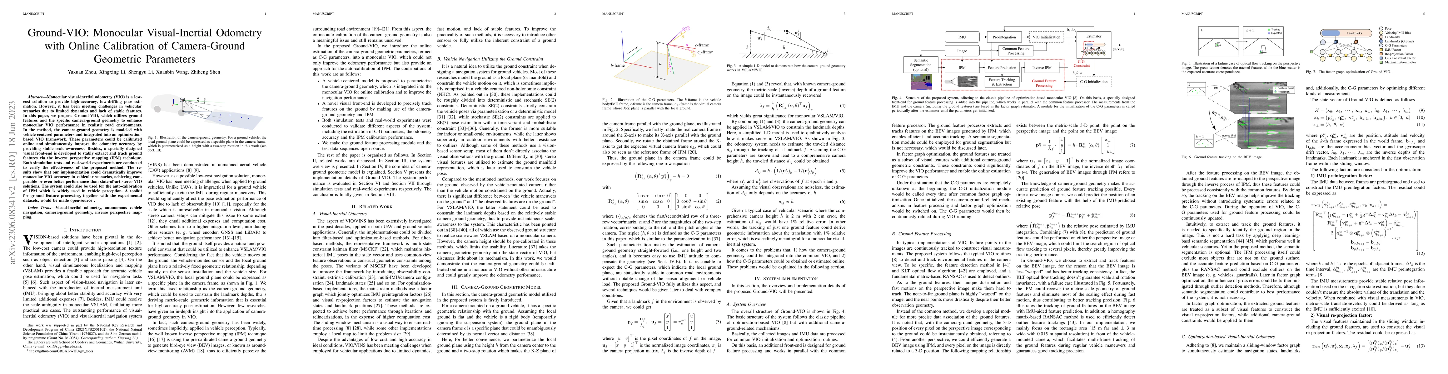 Thumbnail for Ground-VIO: Monocular Visual-Inertial Odometry with Online Calibration
  of Camera-Ground Geometric Parameters