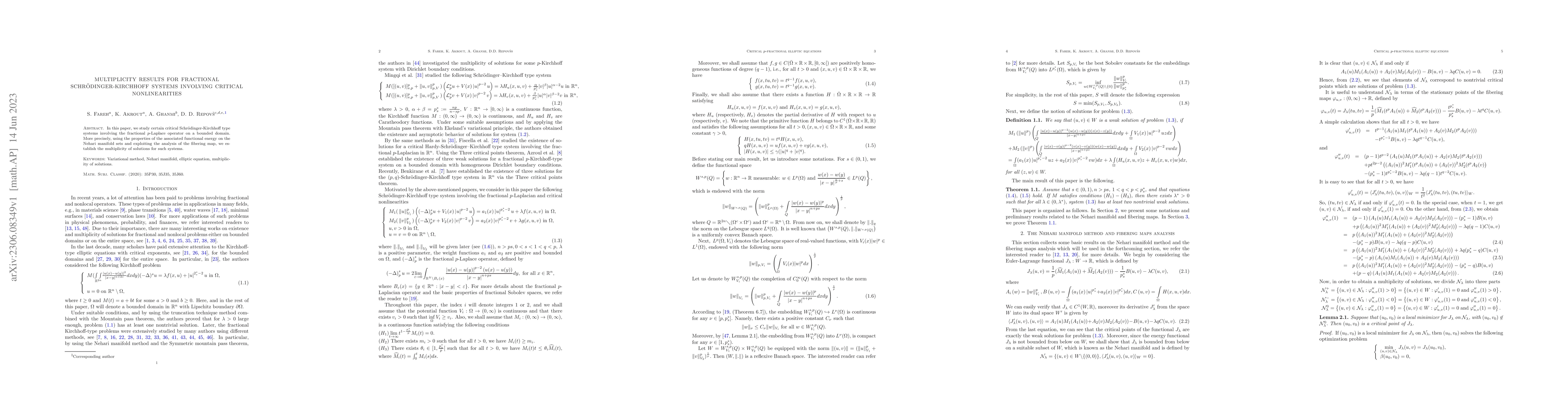 Thumbnail for Multiplicity results for fractional Schr\"odinger-Kirchhoff systems
  involving critical nonlinearities