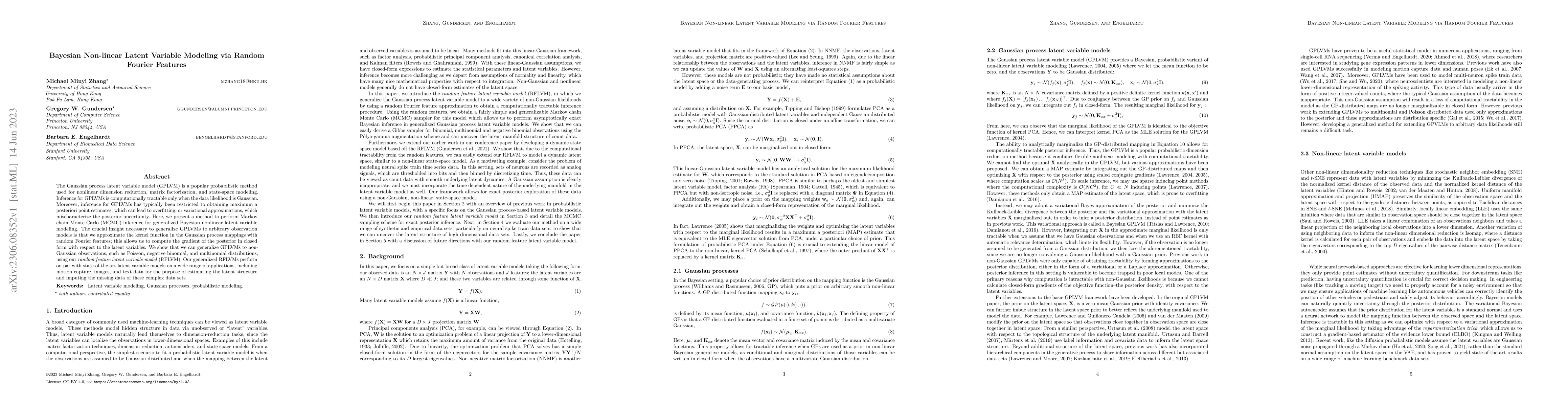 Thumbnail for Bayesian Non-linear Latent Variable Modeling via Random Fourier Features