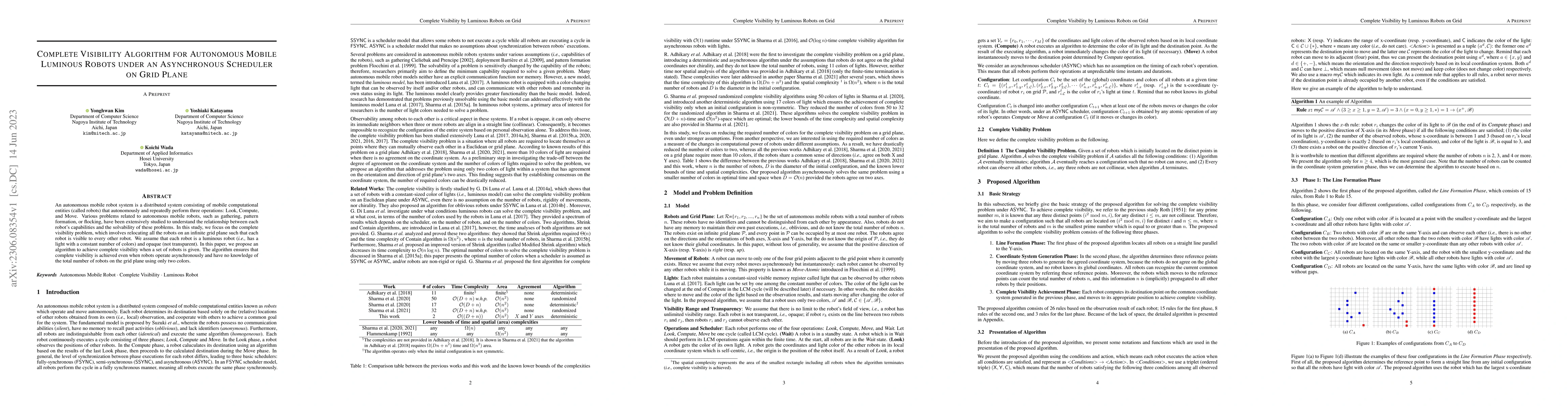 Thumbnail for Complete Visibility Algorithm for Autonomous Mobile Luminous Robots
  under an Asynchronous Scheduler on Grid Plane
