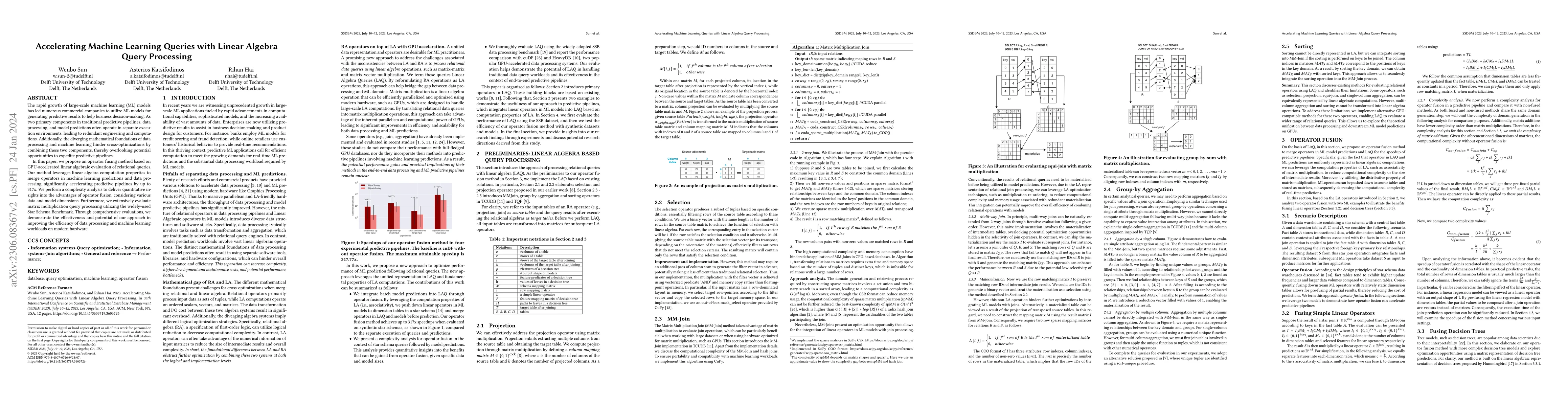Thumbnail for Accelerating Machine Learning Queries with Linear Algebra Query
  Processing