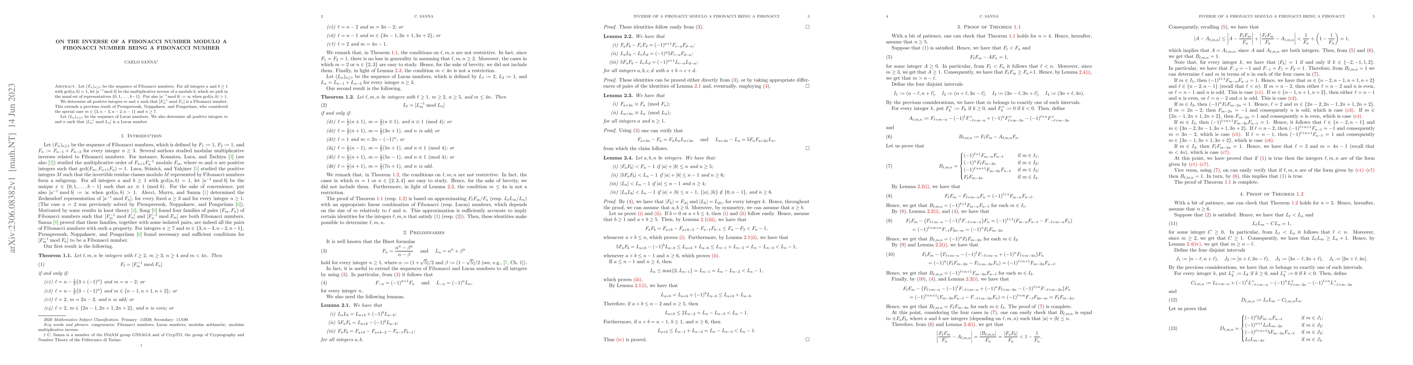 Thumbnail for On the inverse of a Fibonacci number modulo a Fibonacci number being a
  Fibonacci number