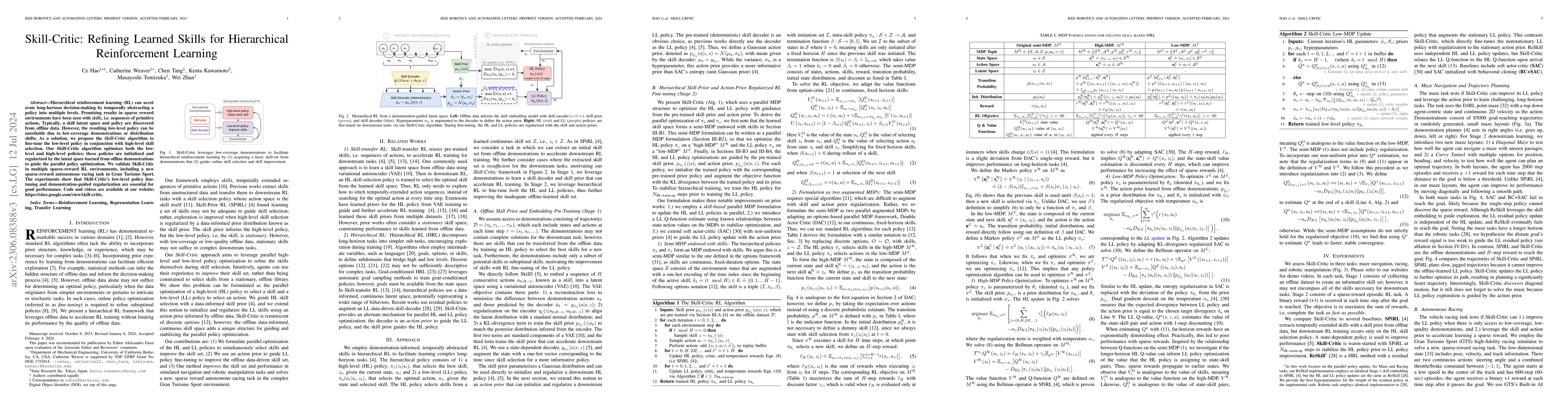Thumbnail for Skill-Critic: Refining Learned Skills for Hierarchical Reinforcement
  Learning